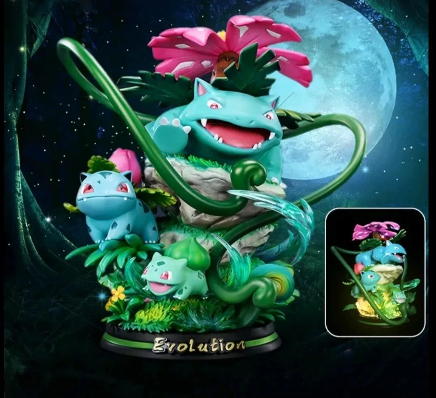 New Pokemon Evolution Luminous LED Venusaur Ivysaur Bulbasaur Resin Statue