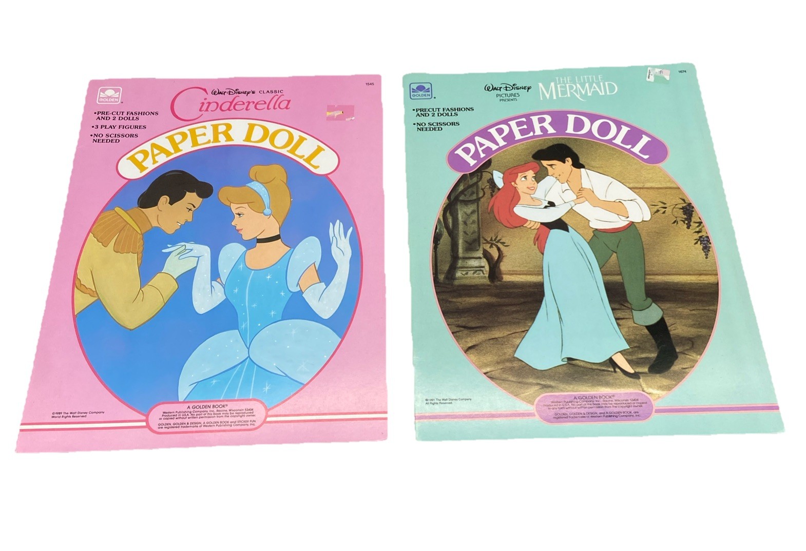 1991 Golden Books Disney&rsquo;s The Little Mermaid & Golden Cinderella Paper Dolls