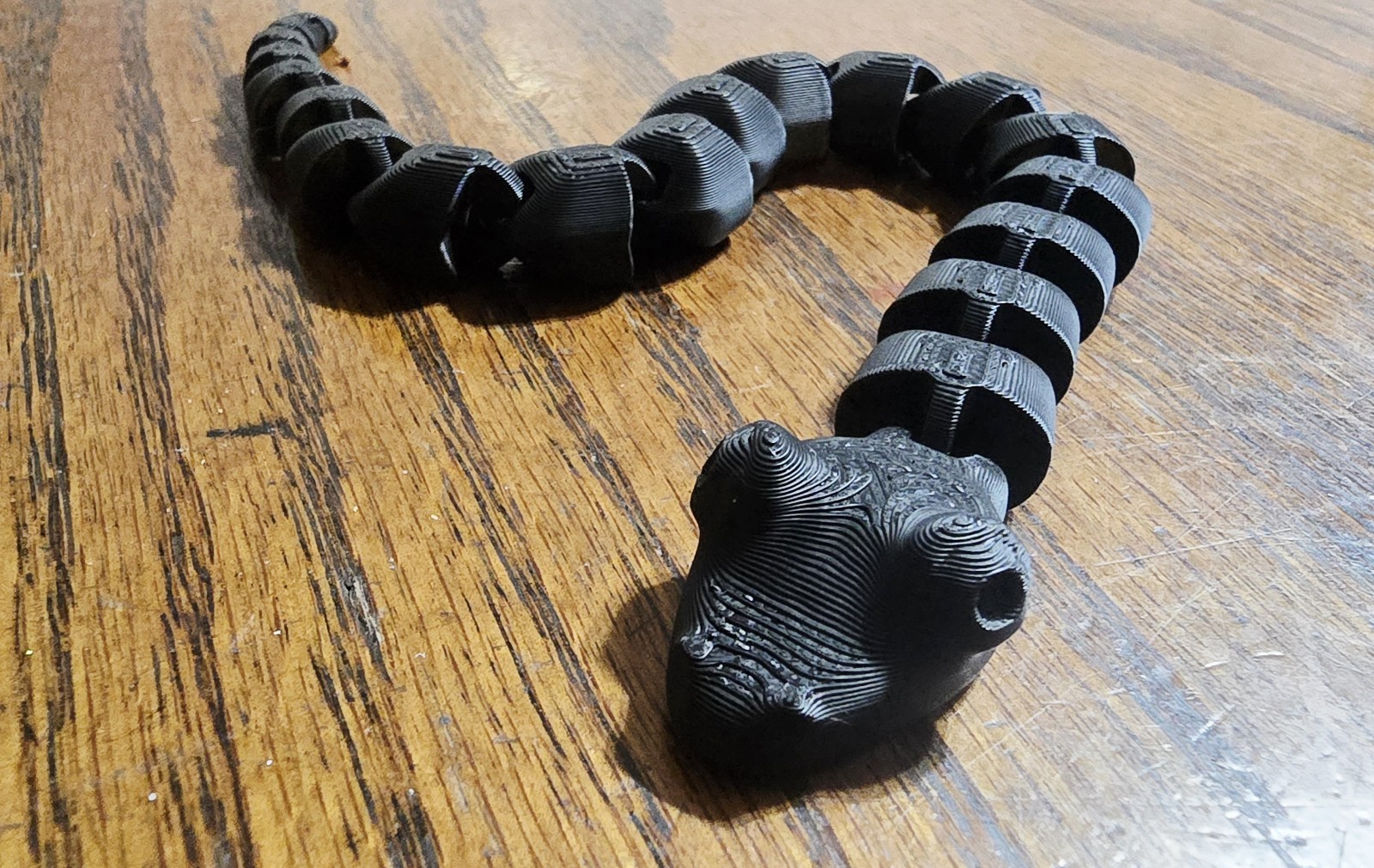 3D Printed Articulated Snake – Flexible Fidget Toy – Desk Pet – Black 9.5-Inch