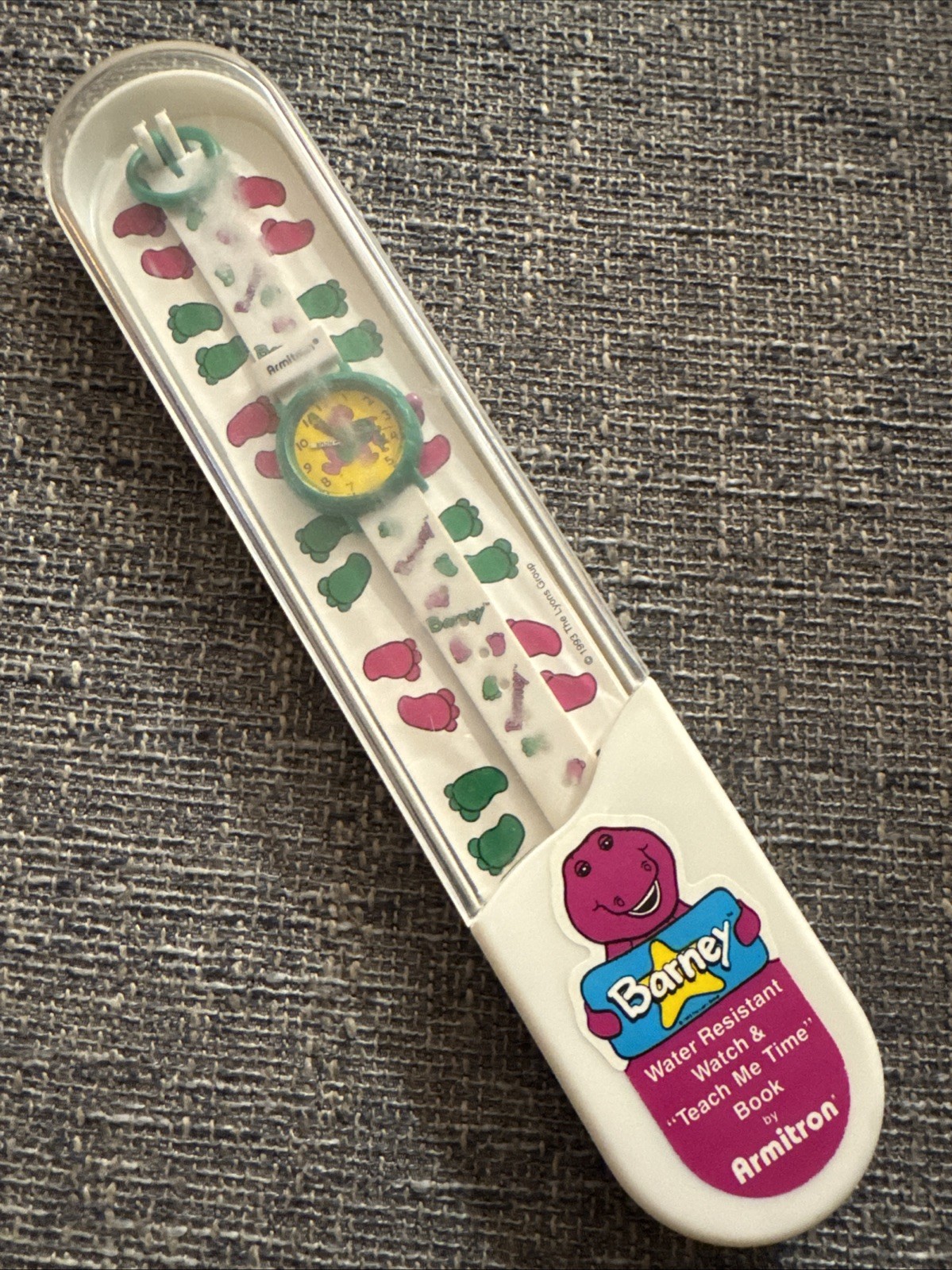 Vtg 1993 Barney The Dinosaur Watch & Teach Me Time Book Armitron The Lyons Group