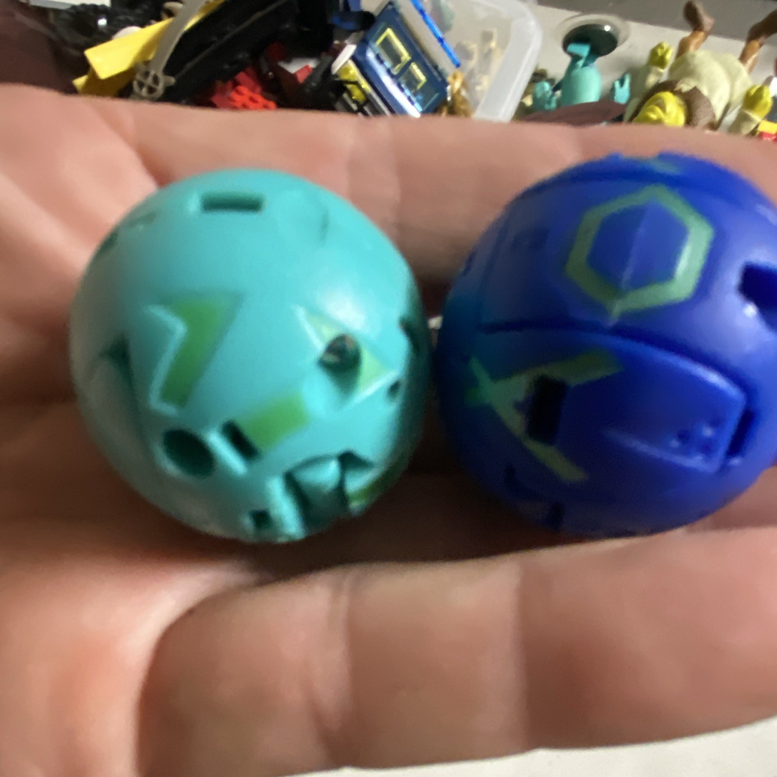 2pc Plastic Action Figure Ball Accessories, Blue/Light Blue/Green