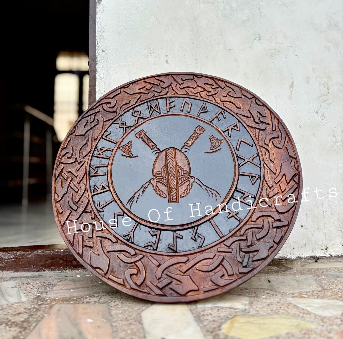 wooden carved shield 24 inches round wooden craved shield for cosplay ,wall deco