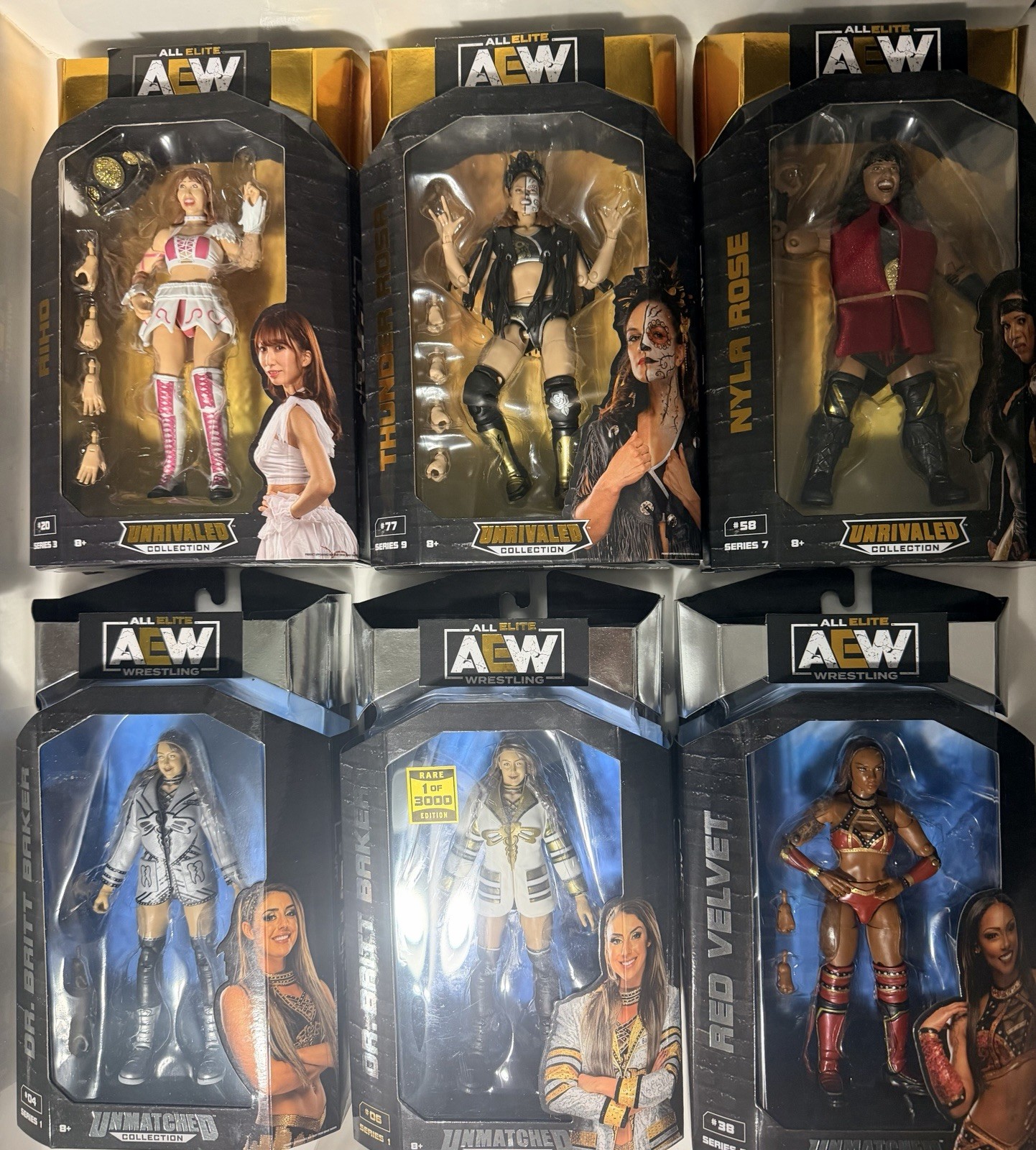 AEW Jazwares Lot (6) Dr Britt Baker 1/3000, Thunder Rosa Unmatched Unrivaled
