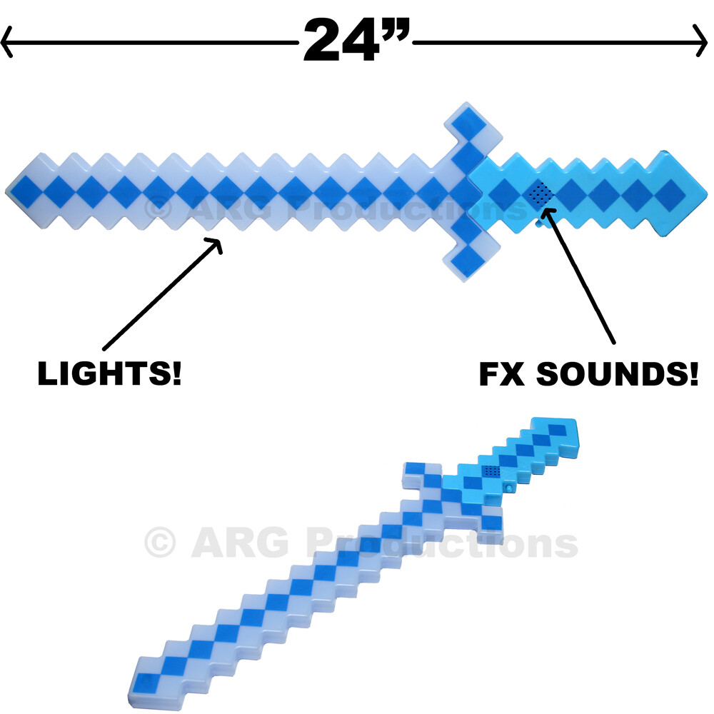MineCraft Pixel Sword Toy, Classic, LED Flashing Lights and FX Sounds, Lot of 2