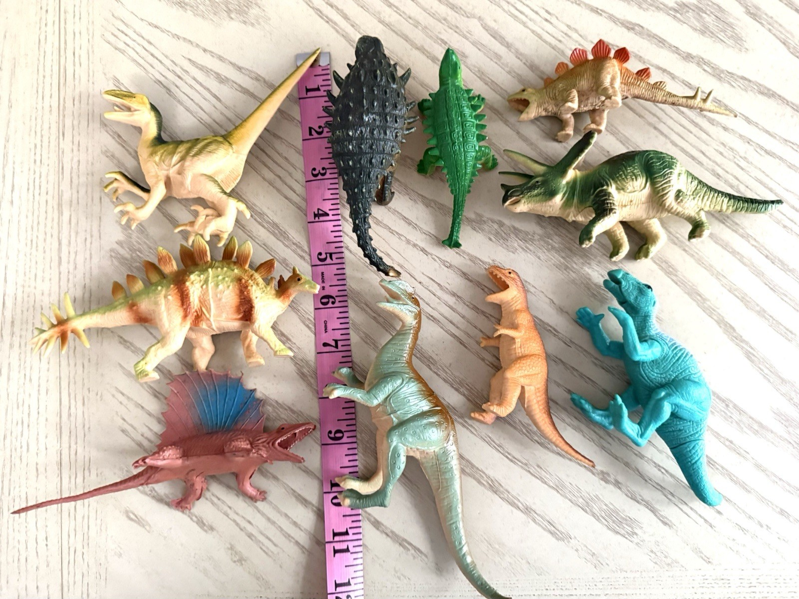 Lot Of 10 Plastic Play Dinosaurs Triceratops Stegosaurus Tyrannosaurus More 1986