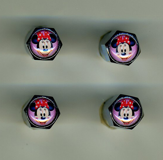 Minnie Mouse 4 Chrome Plated Brass Tire Valve Caps Car & Bike Minnie Mouse
