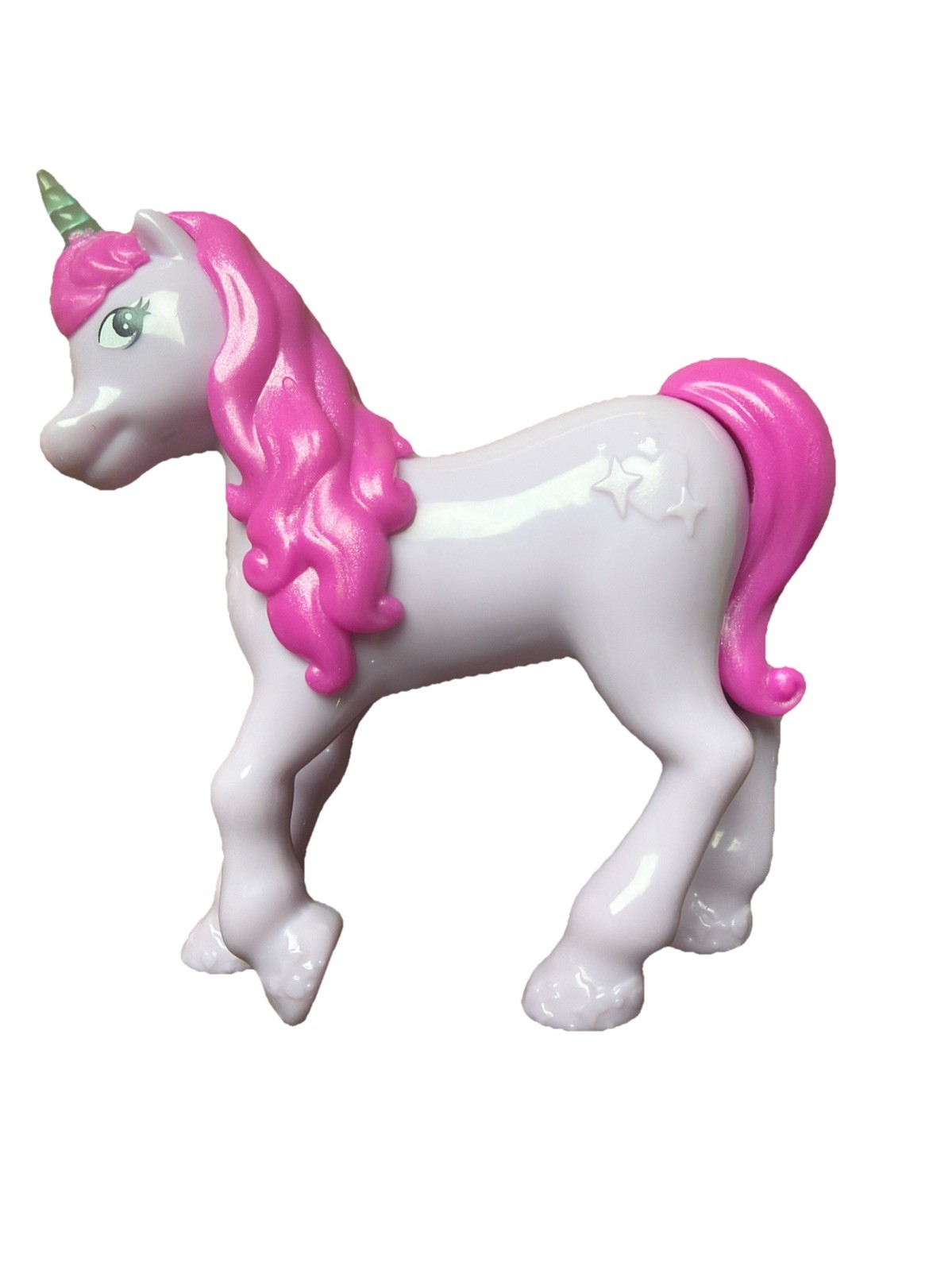 Vintage Unicorn Toy Figures Set of 2 Yellow Purple Pink Mane Glitter Horn 3 inch