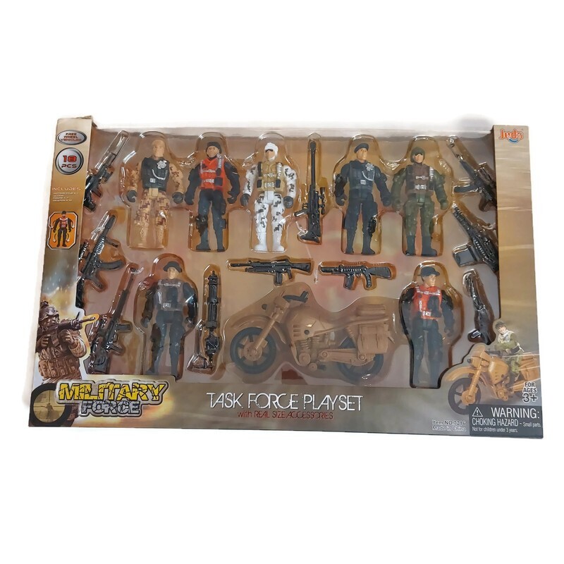 Military Force Task Force Playset 4&Prime; Action Figures 18 Pieces Motorcycle Ages 3+