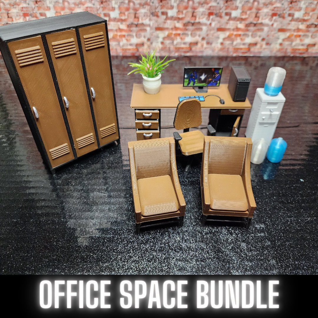 OFFICE SPACE BUNDLE For 3.75&Prime; Figures, Desk, locker, Plant, Water Cooler, Chairs