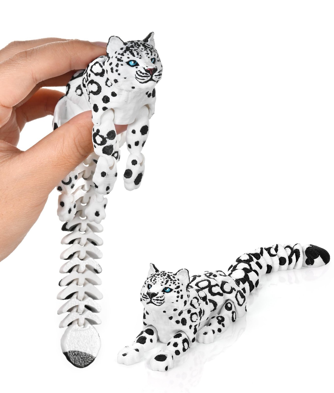GemmiCho 3D Printed Snow Leopard Articulated Fidget Toy 8.3 Inch Animal Figurine