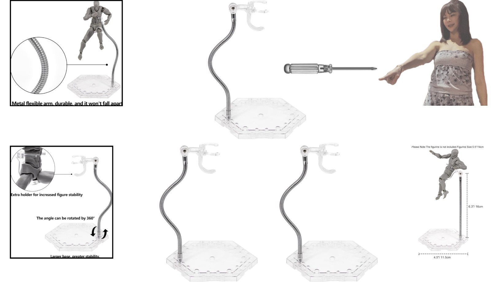 Transparent 3-Pack Action Figure Holder with Adjustable Arms for 6-Inch Models