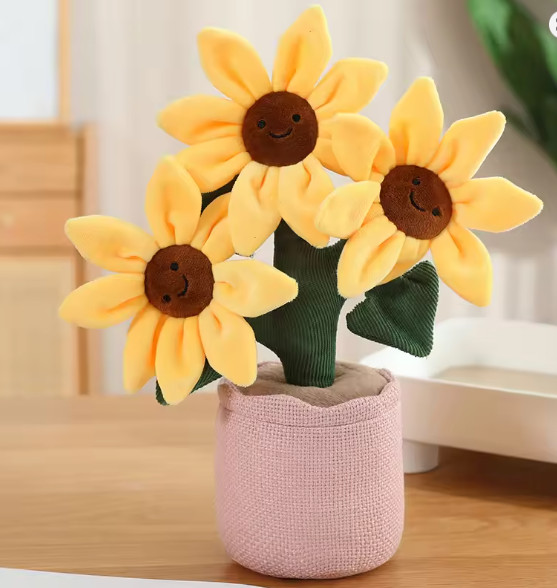 32cm Sunflower Potted Plant Plush Pink Flower Bouquet Soft Stuffed Home Ornament