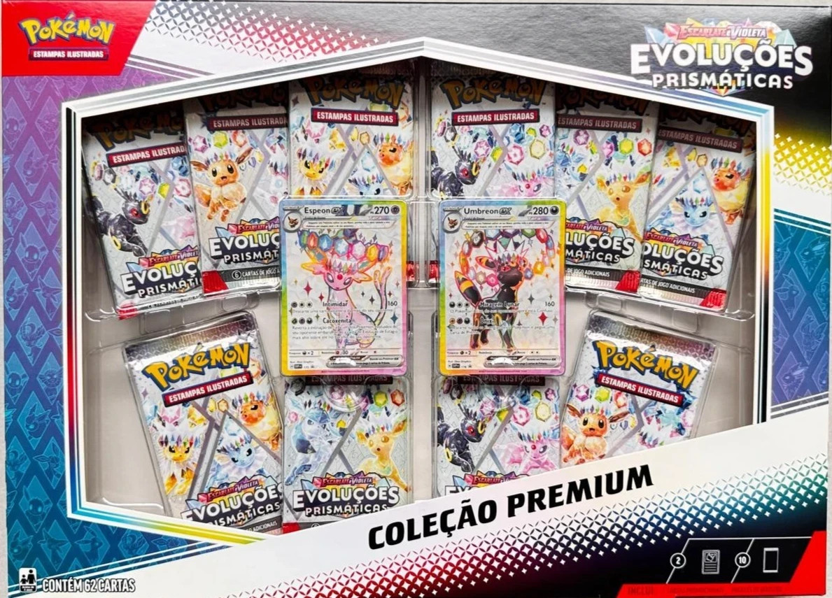 Pokemon Prismatic Evolutions Umbreon Espeon Premium Box Brazilian Sealed Copag