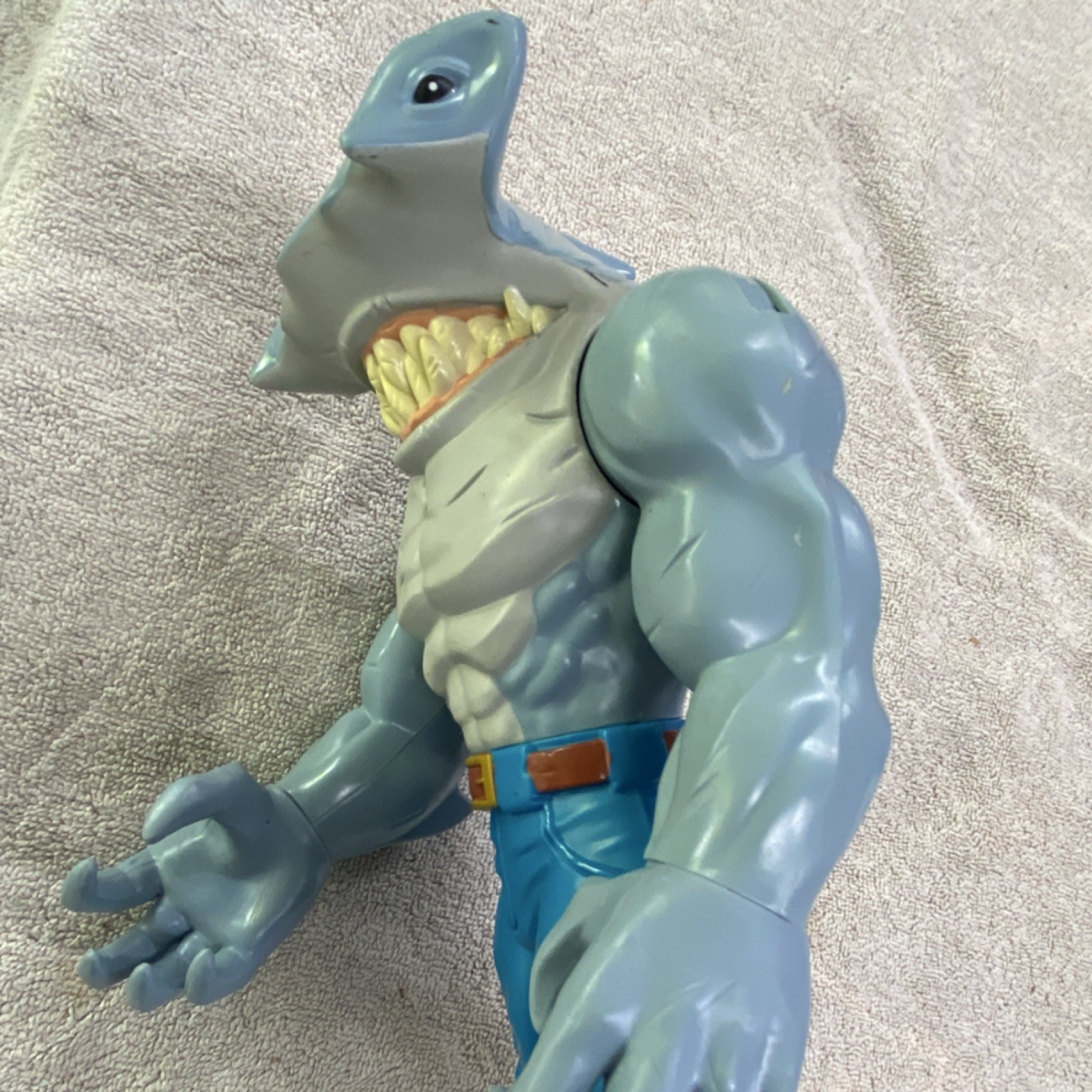 Humanoid Sharkman Action Figure Plastic Gray Blue Blue Pants Brown Belt