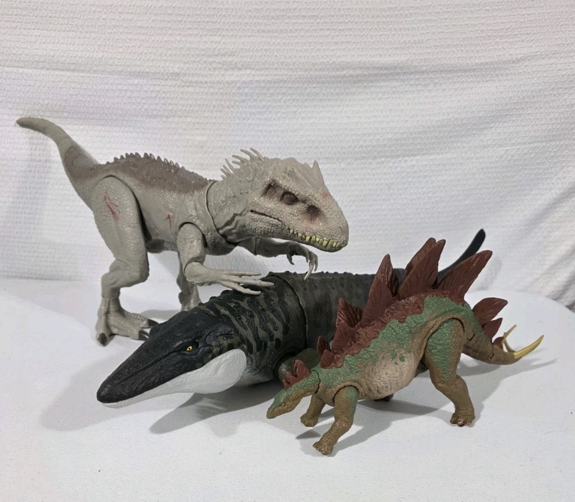 Jurassic World Large Dinosaur Figure Lot 3 Indominus Rex Mosasaurus Stegosaurus