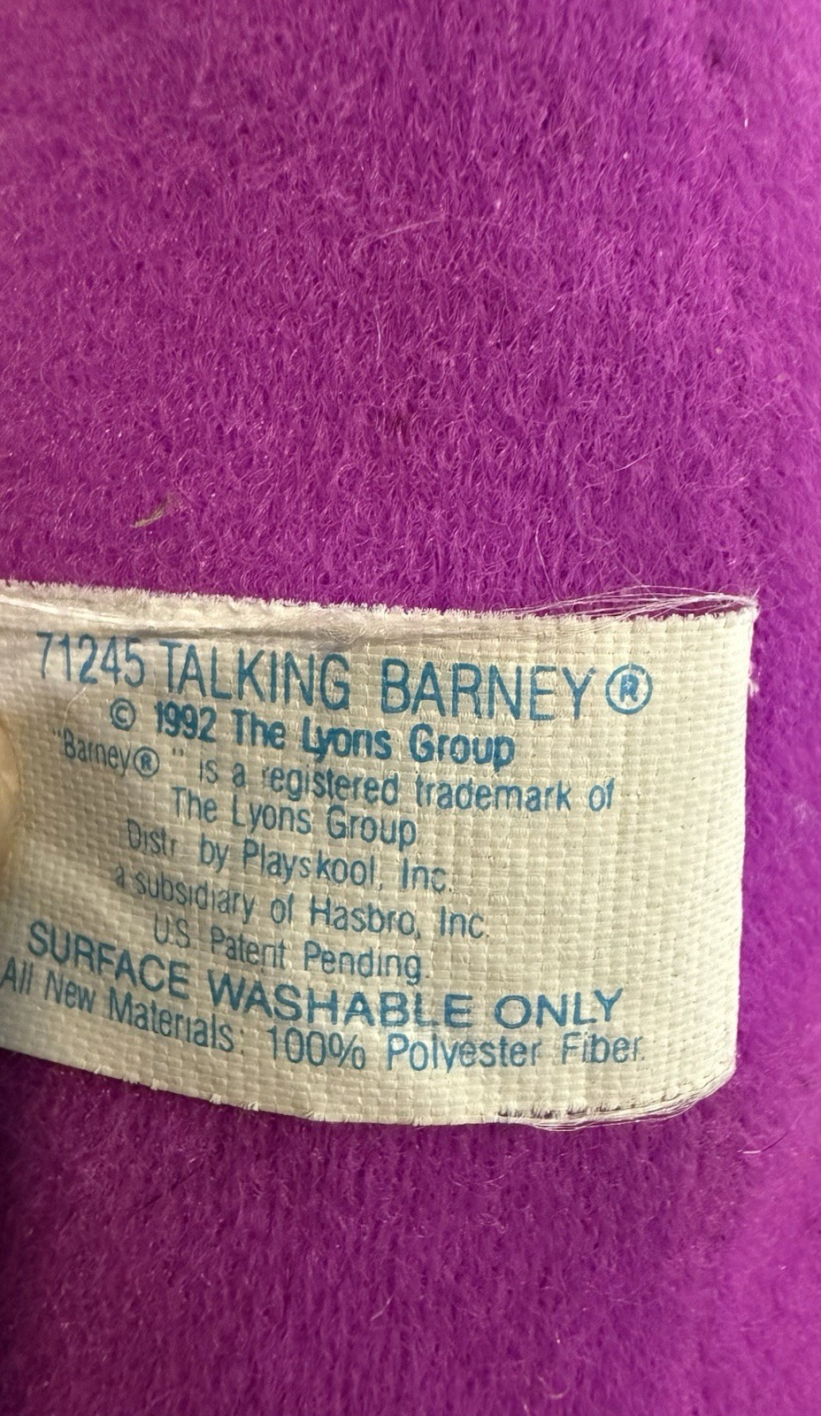Vintage Playskool TALKING BARNEY 15” Plush Purple Stuffed Animal Works Great!