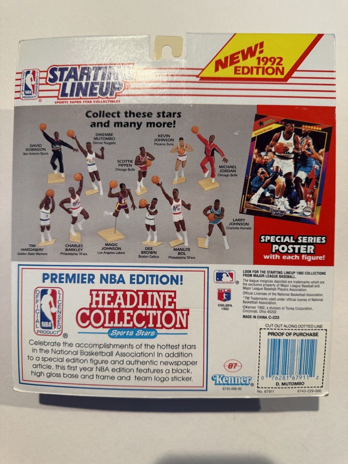 💥🏀 1992 DIKEMBE MUTOMBO Starting Lineup, Denver Nuggets, Card & Poster 🏀💥