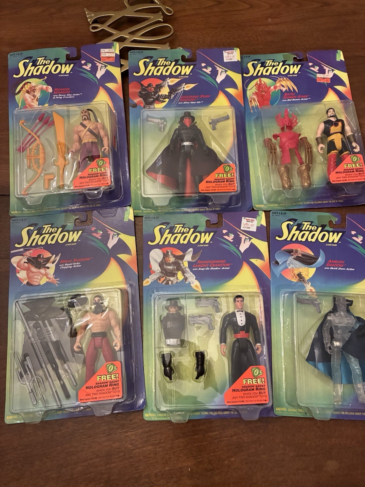6 Different Unopened 1994 Kenner The Shadow Action Figures Ninja, Lightning Draw