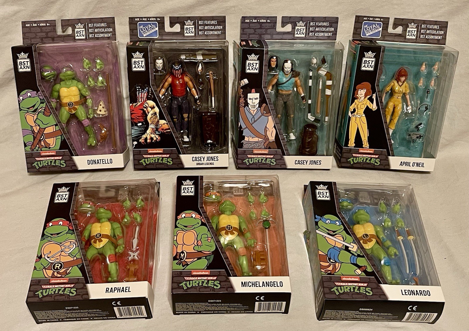 Set of 7 BST AXN TMNT Turtles April Casey Loyal Subjects Open Box Figures