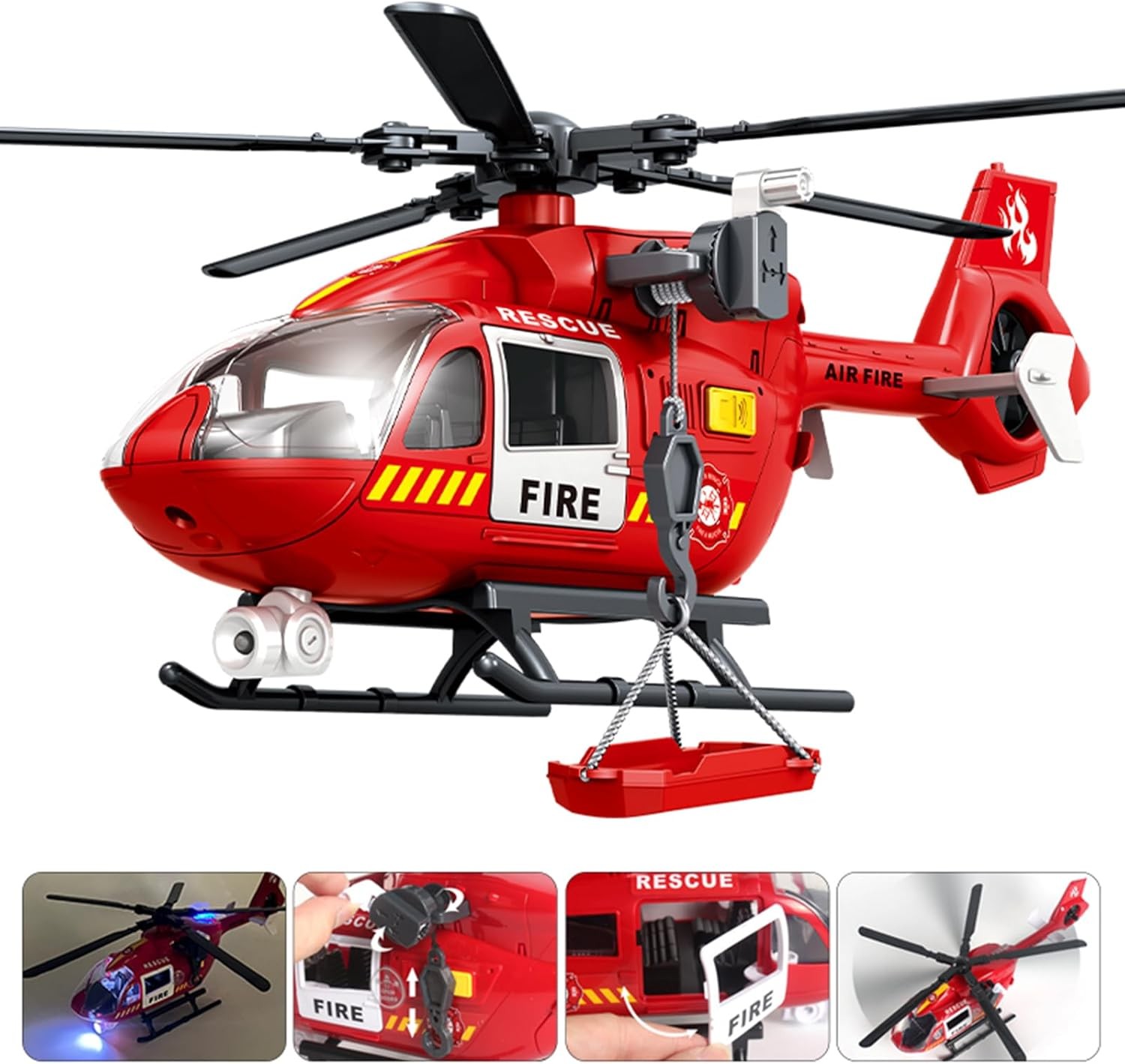 Rescue Helicopter Toy with Lights and Sound Pull-Back Propeller Kids Gift 3+
