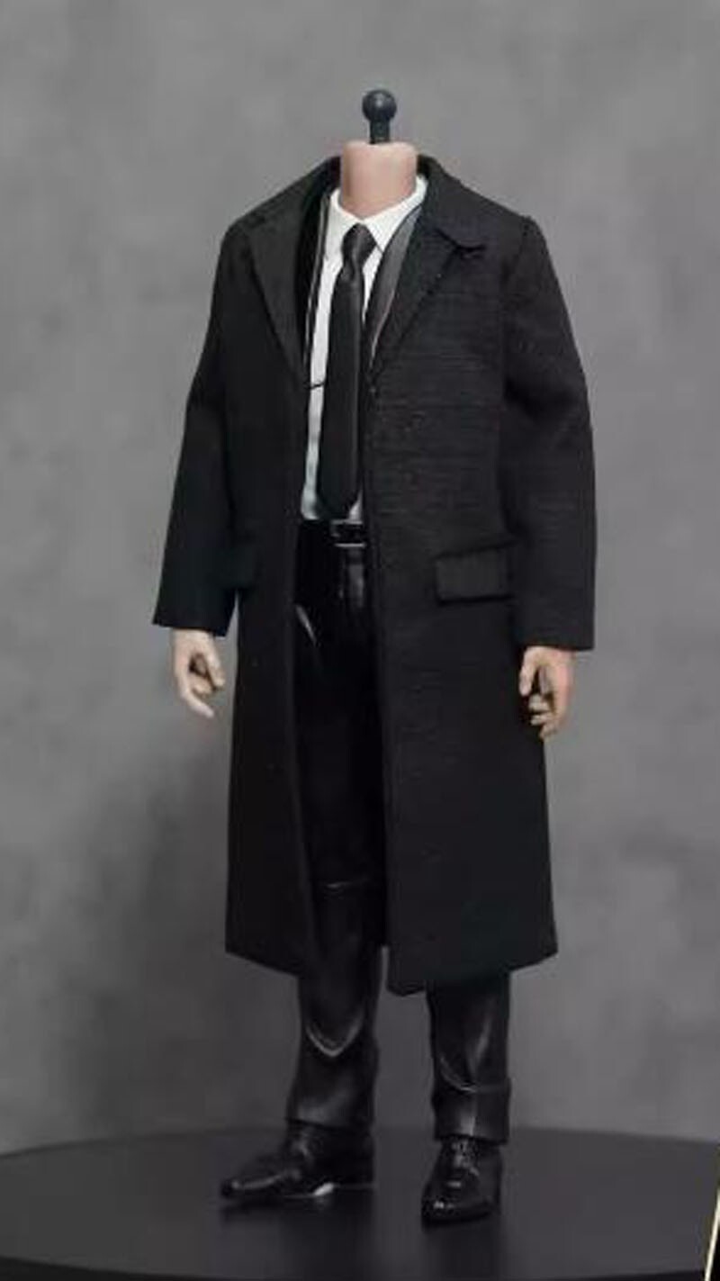 1/12 Scale Black Windbreaker Long Coat Suit Clothes Model For 6&Prime; Action Figure