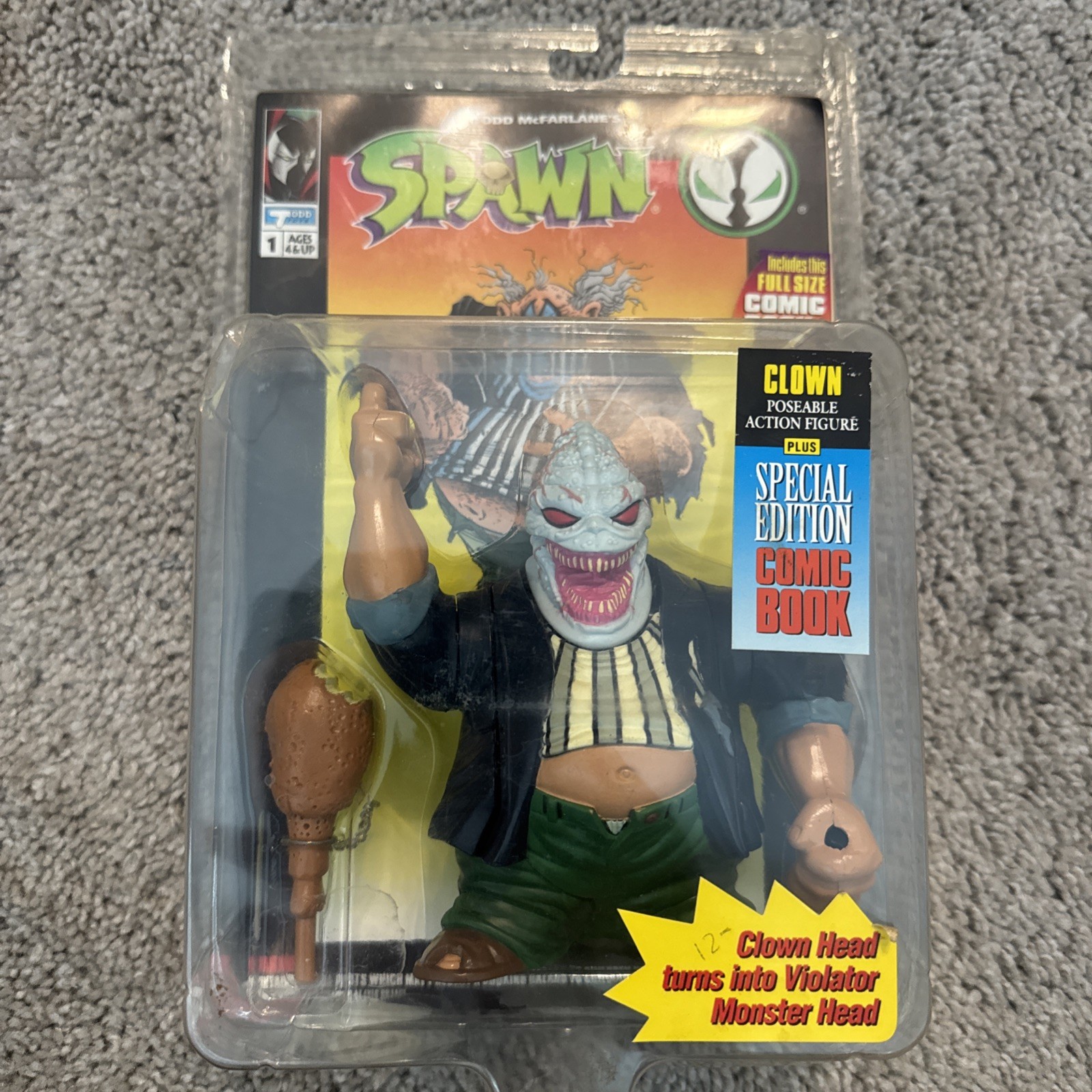 New Todd McFarlane Spawn Clown Head Violator Action Figure 1994 W/ Comic