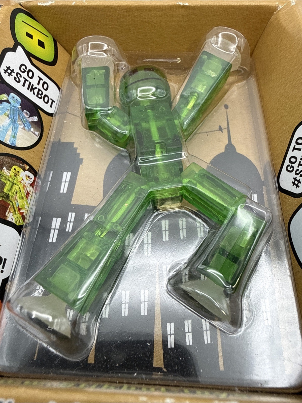 StikBot Translucent 3.25&Prime;-inch (8 cm) Poseable Figure GREEN NEW BENT BOX