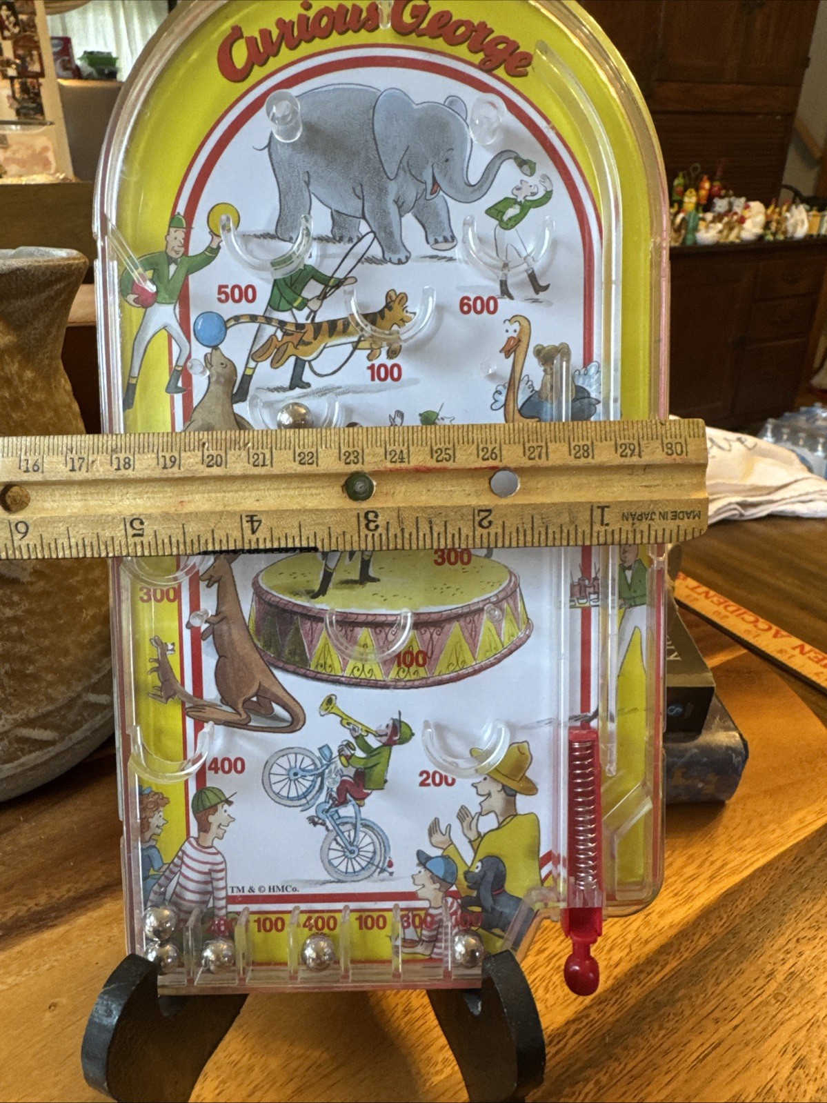 Curious George Tabletop Handheld Pinball Game Metal Base Plastic Cover Vintage
