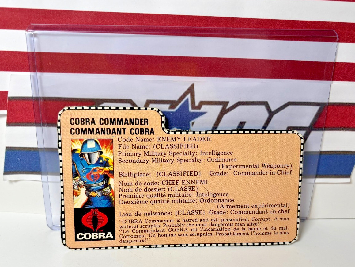 GI Joe Cobra Commander CANADA File Card v1.5 *RARE! EXCELLENT CONDITION* 1983