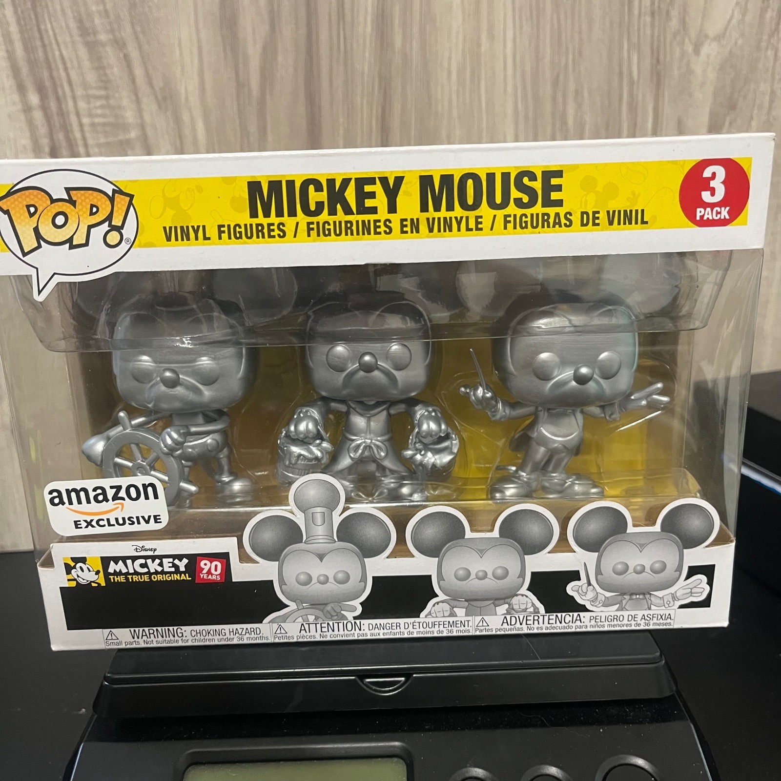 FUNKO POP! MICKEY MOUSE 90 YEARS AMAZON EXCLUSIVE 3 PACK SILVER VINYL FIGURE NEW
