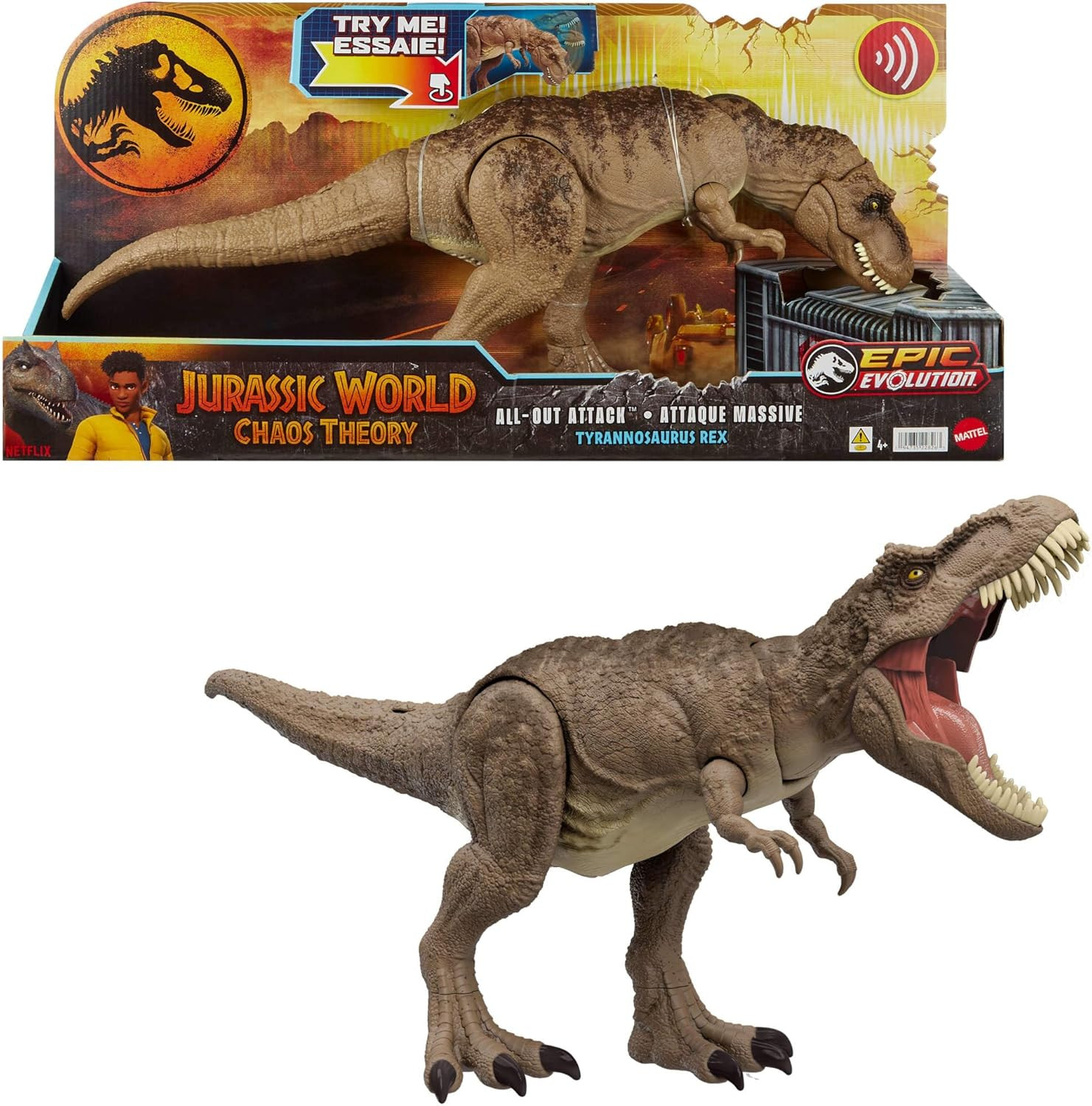 Jurassic World T. Rex Dinosaur Toy with Sound & Movement, All-Out Attack Tyranno