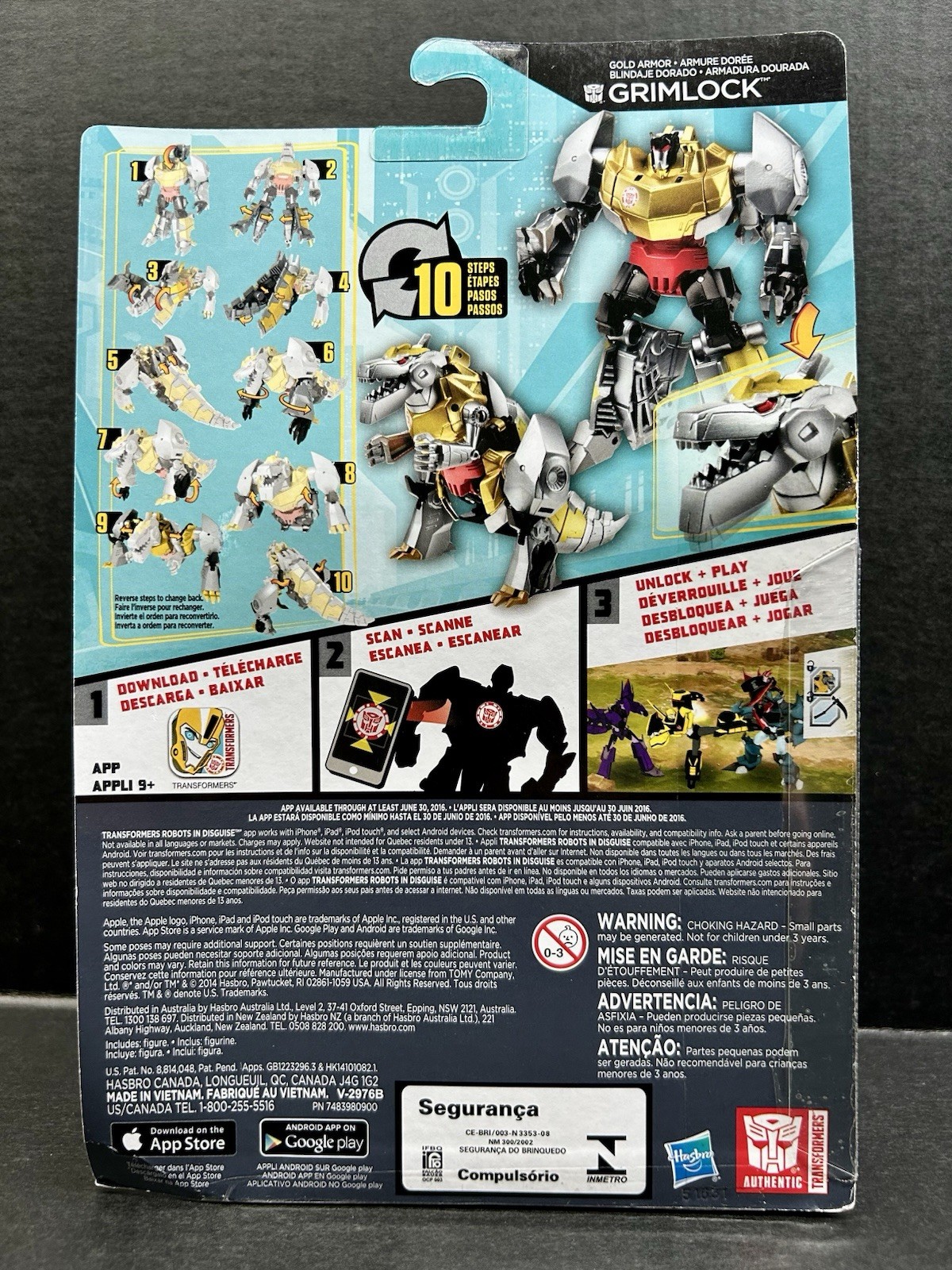 TRANSFORMERS Robots in Disguise 2015 Warrior GOLD ARMOR GRIMLOCK – MOSC!