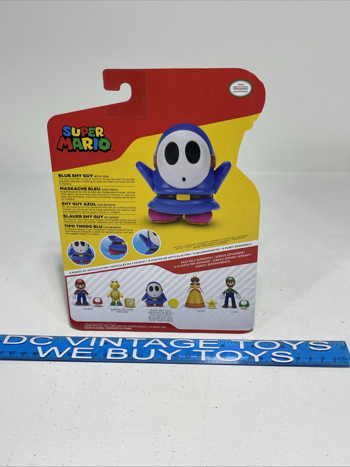 NEW Jakks Super Mario Bros. BLUE SHY GUY w/COIN Accessory 4in Case Fresh