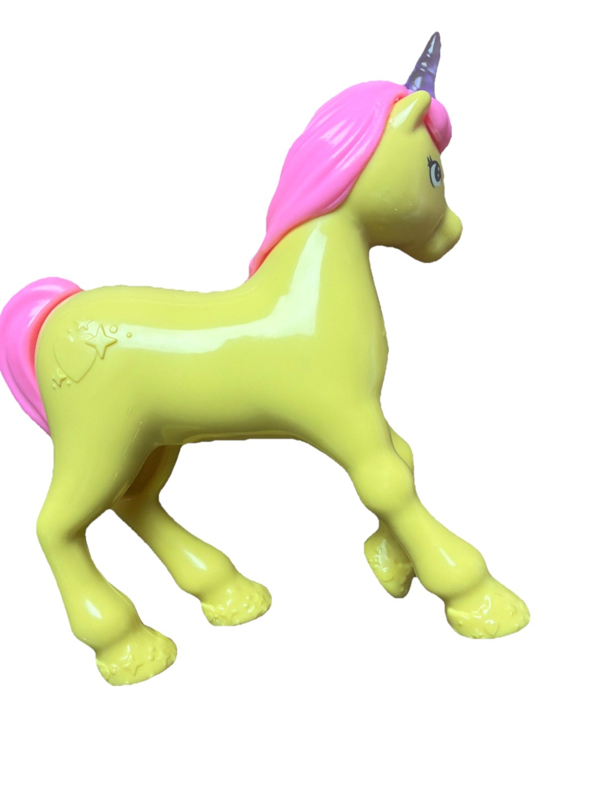 Vintage Unicorn Toy Figures Set of 2 Yellow Purple Pink Mane Glitter Horn 3 inch