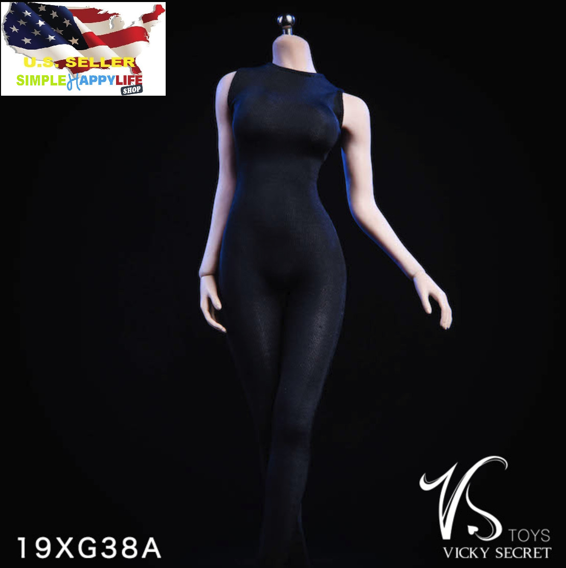 1/6 women black Slim Tights stretch suit Sleeveless for phicen hot toys ❶USA❶