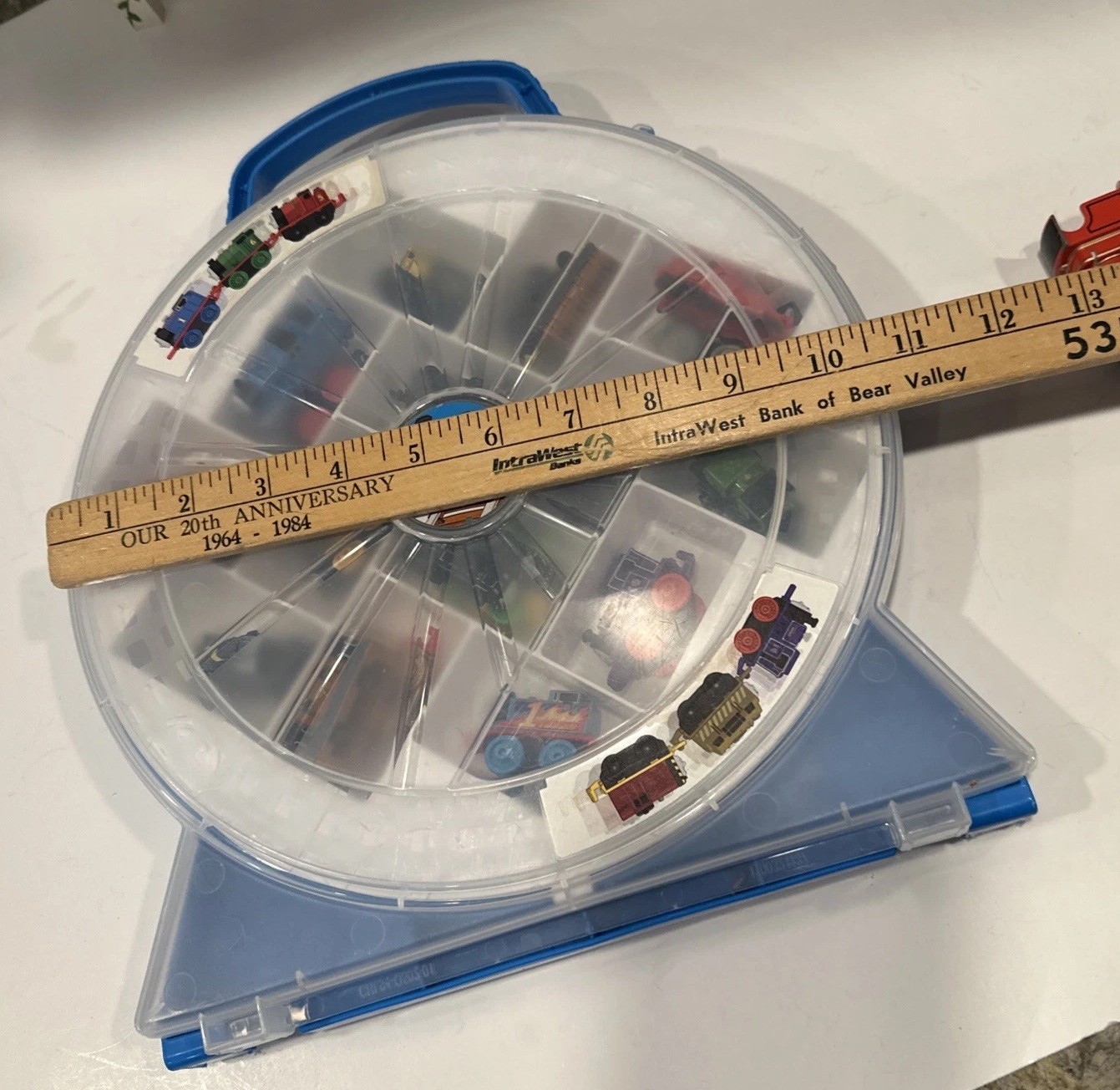 Thomas Miniature Train Set Blue Circular Storage Case With Trains And Extra