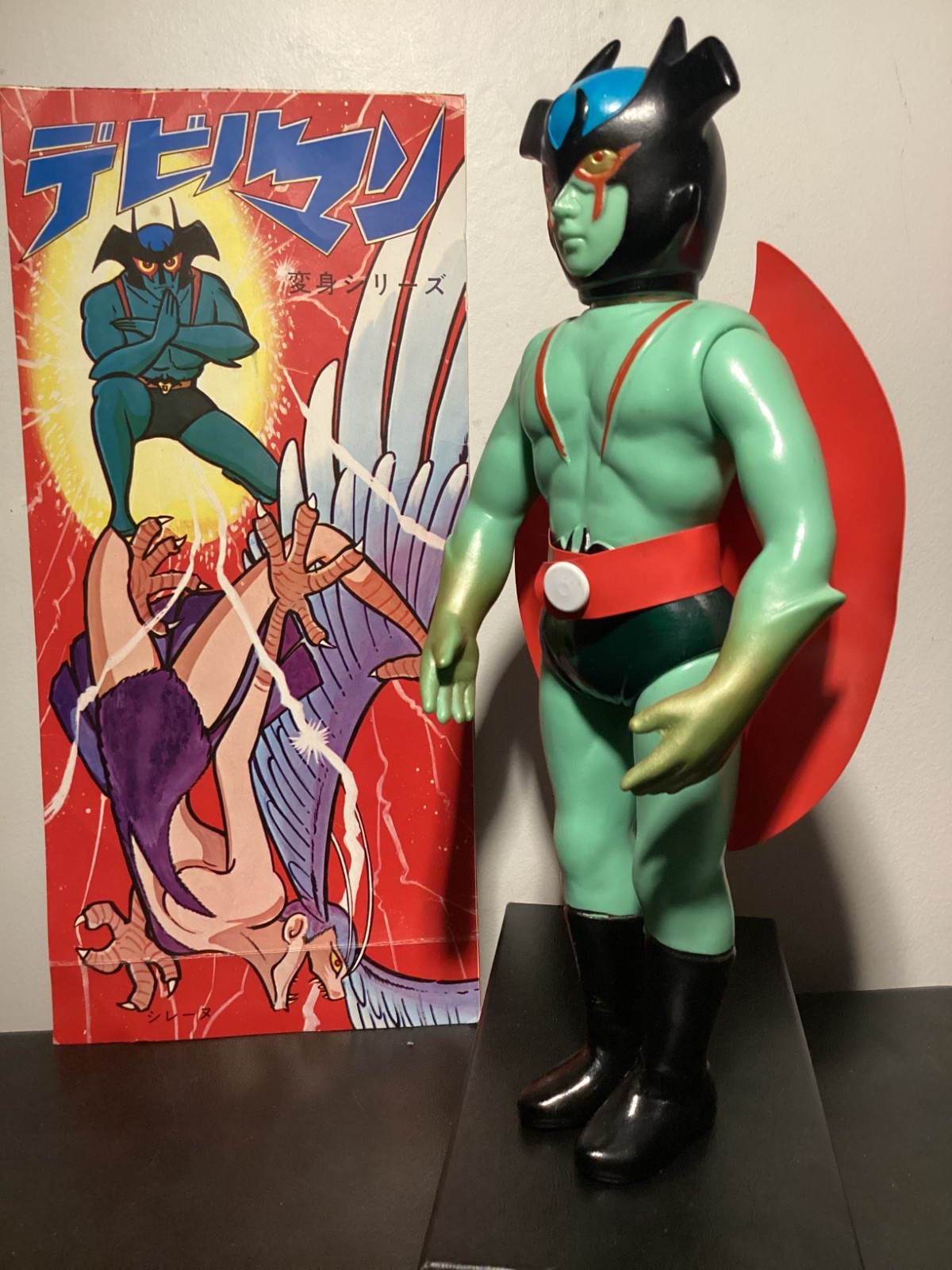 RARE VINTAGE DEVILMAN 11&Prime; 1970s SOFUBI w/MASK & Card Zollmen Bullmark Popy Nagai