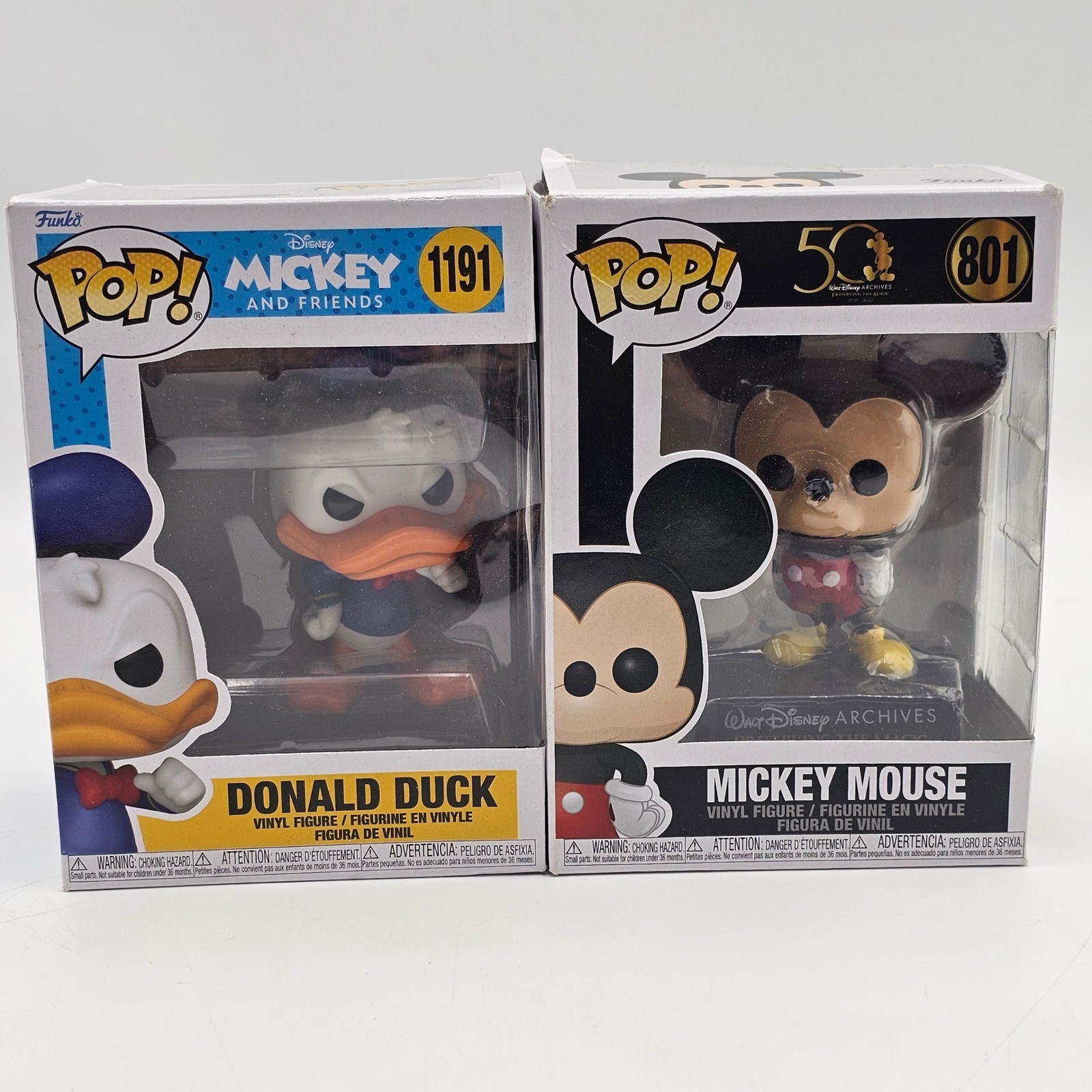 Funko Pop Disney Mickey Mouse 801 Walt Disney Archives & Donald Duck 1191 Set