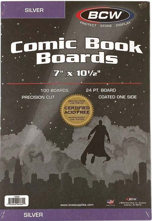 New BCW Silver Comic Book Backing Boards Pack of 100 Acid Free 24 PT, 7&Prime; x 10.5&Prime;
