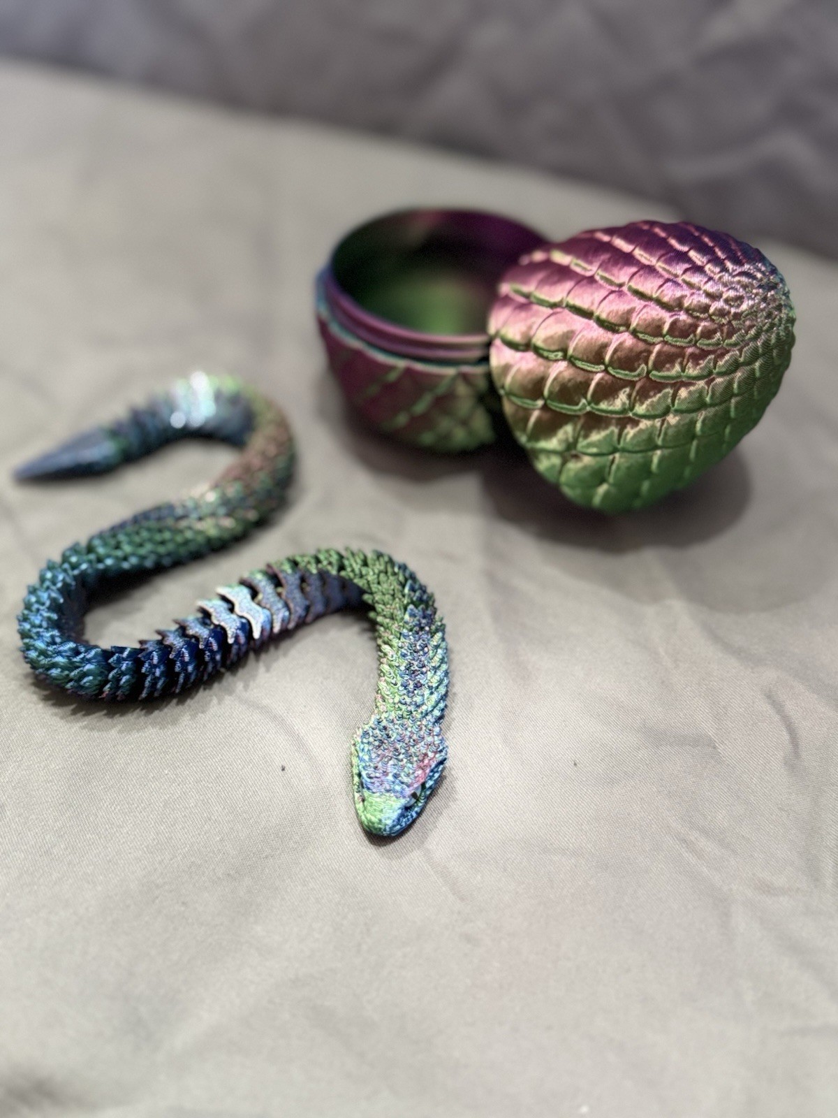3D Printed 12 Inch Crystal Snake Egg – Articulated Toy & Home Decor Gift