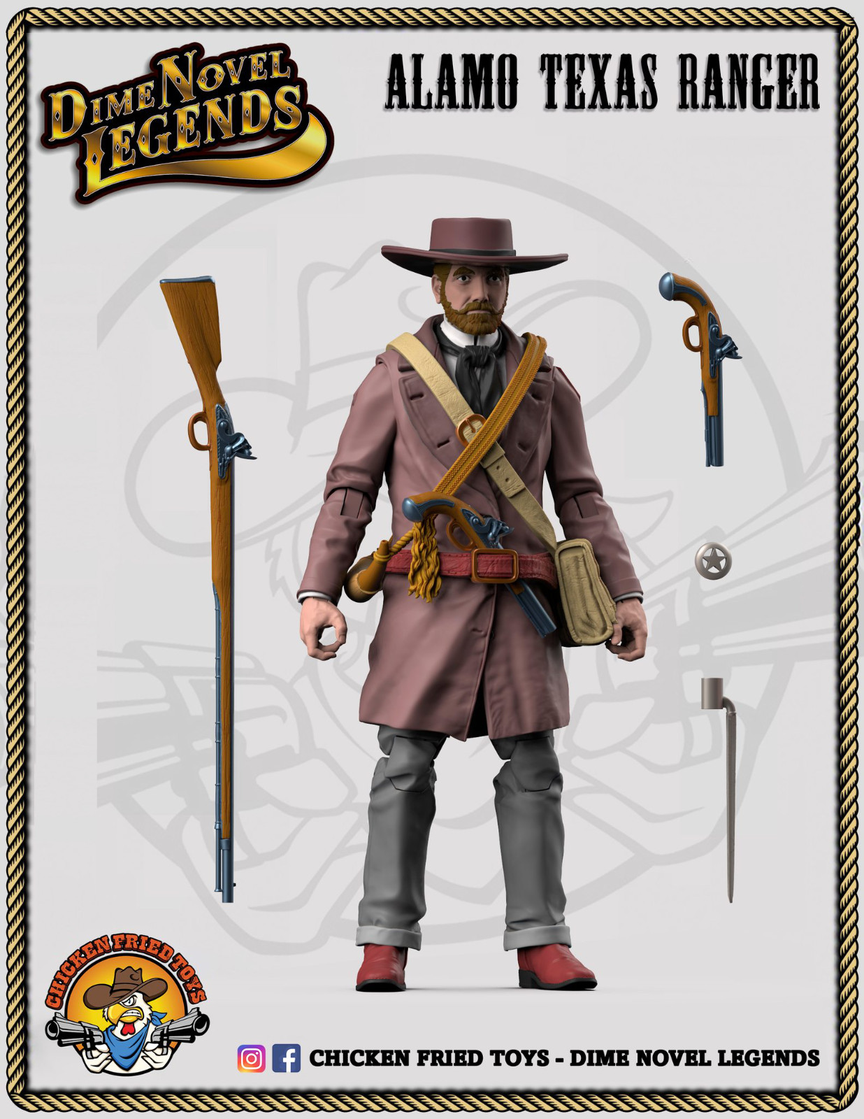 Dime Novel Legends 1:18 scale (4&Prime;) old west action figure Alamo Texas Ranger