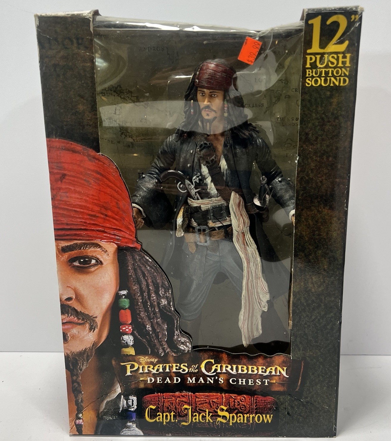 NECA Pirates of the Caribbean Capt. Jack Sparrow 12&Prime; Push Button In Box