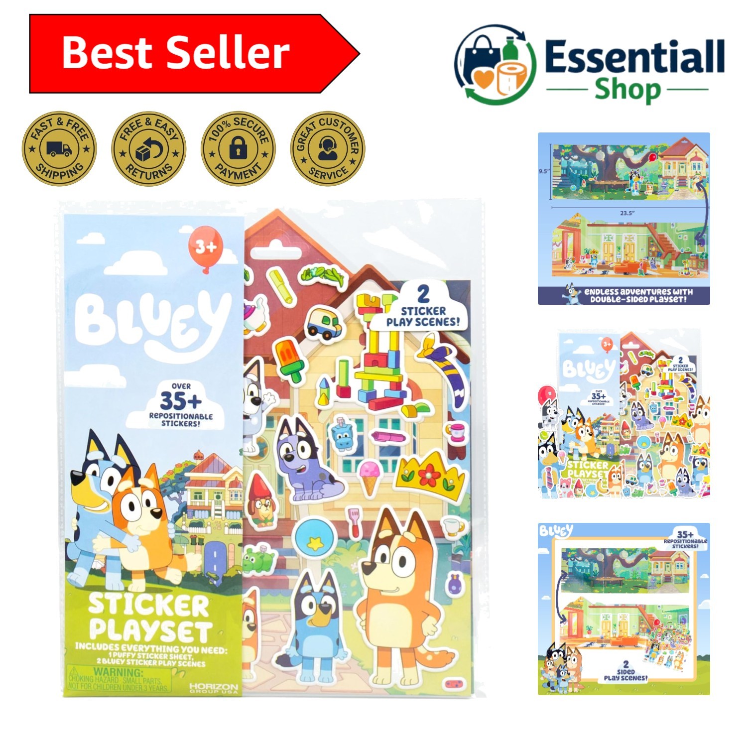 Bluey Sticker Adventure Set: Dual Play Scenes and 35+ Repositionable Stickers