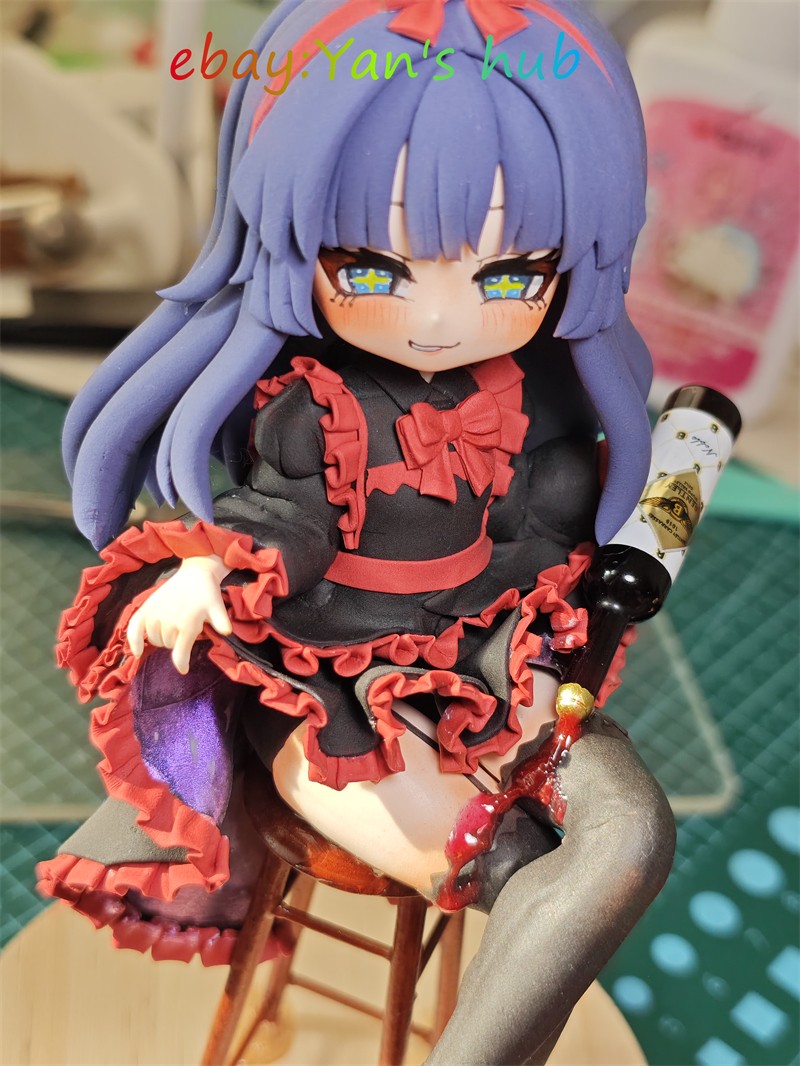 16cm Black Souls 2 Mabel sitting posture Handmade Clay Model w/Dust Cover