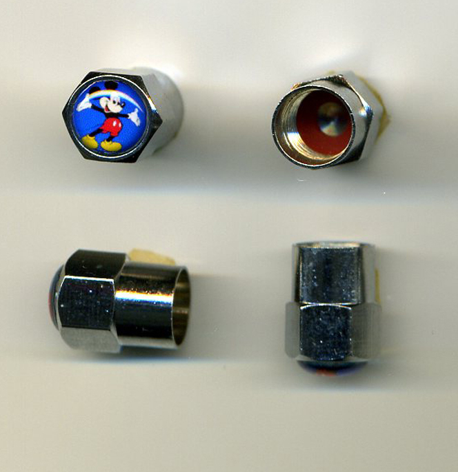 Mickey Mouse 4 Chrome Plated Brass Tire Valve Caps Car or Bike Mickey Mouse