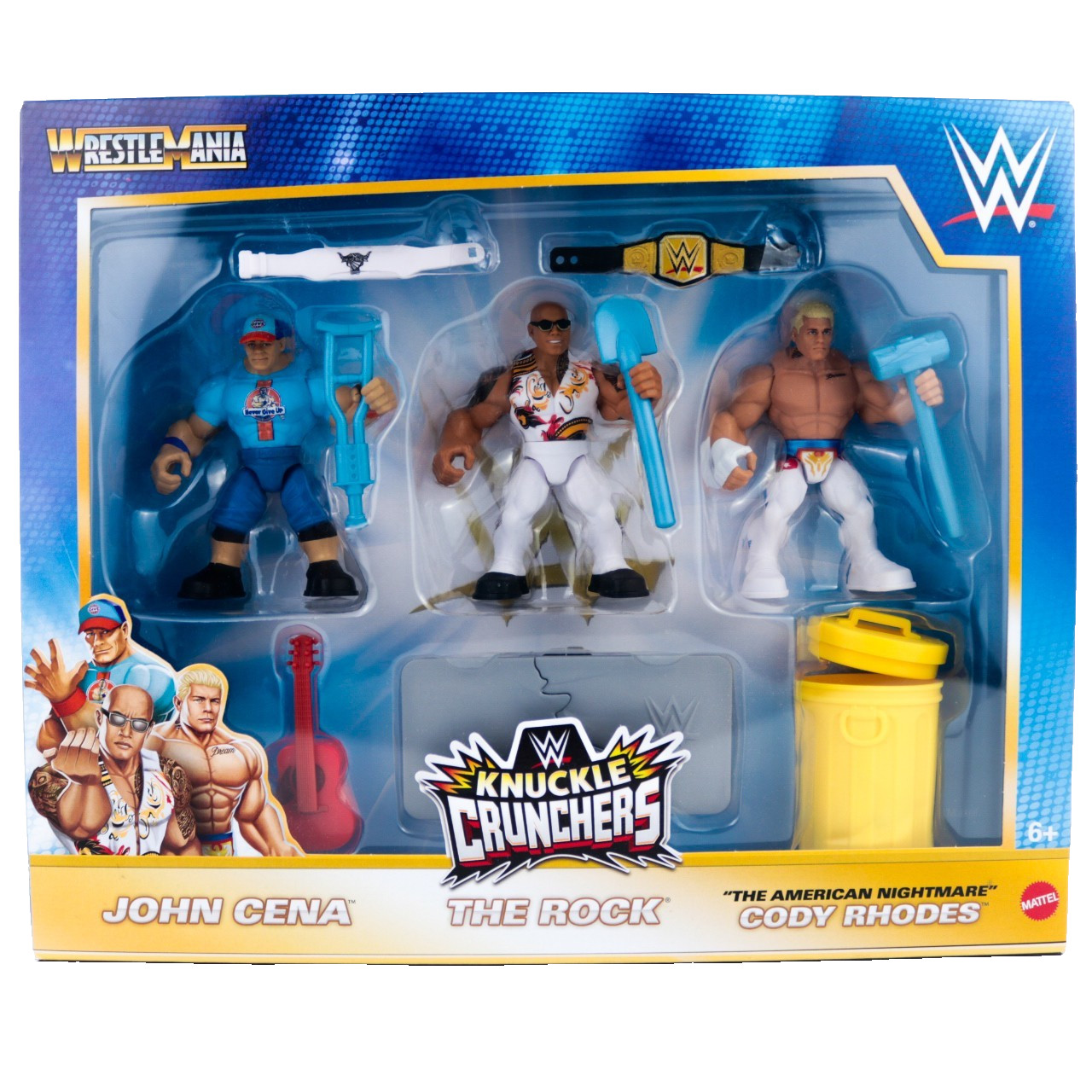 WWE Knuckle Crunchers John Cena, The Rock, Cody Rhodes 3&Prime; Action Figures