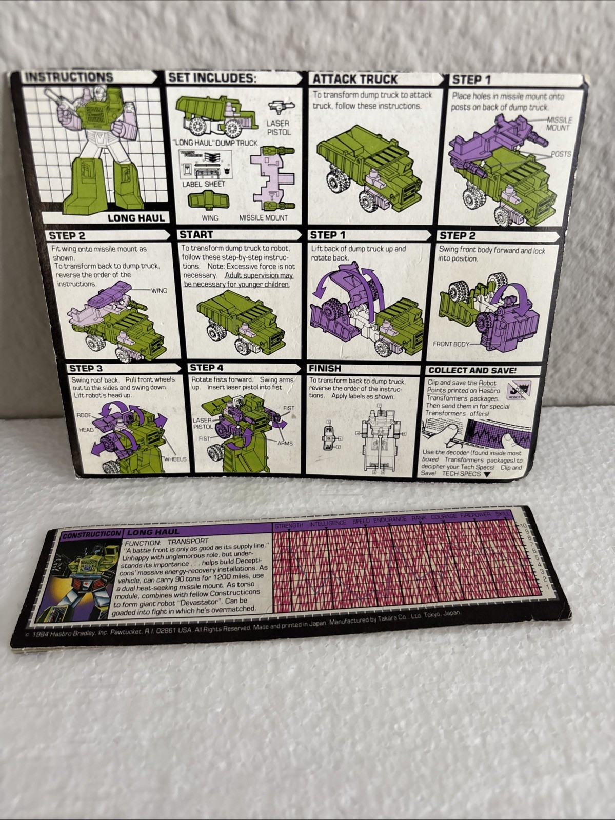 Vtg G1 Transformers Long Haul (Constructicon) Complete w/ Instructions & Card