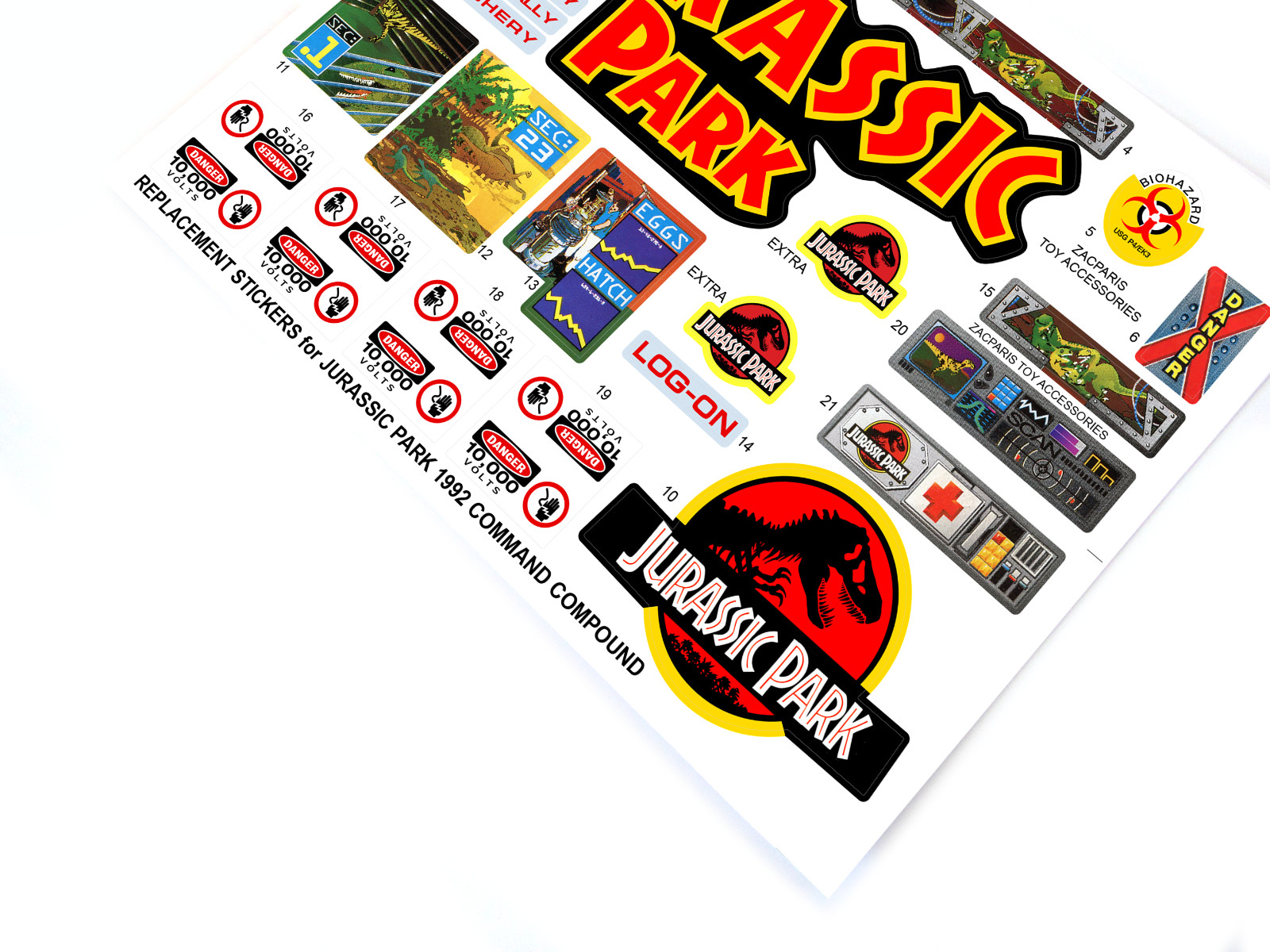 Replacement stickers for Kenner JURASSIC PARK 1992 COMMAND COMPOUND Pre-cut!!!!!