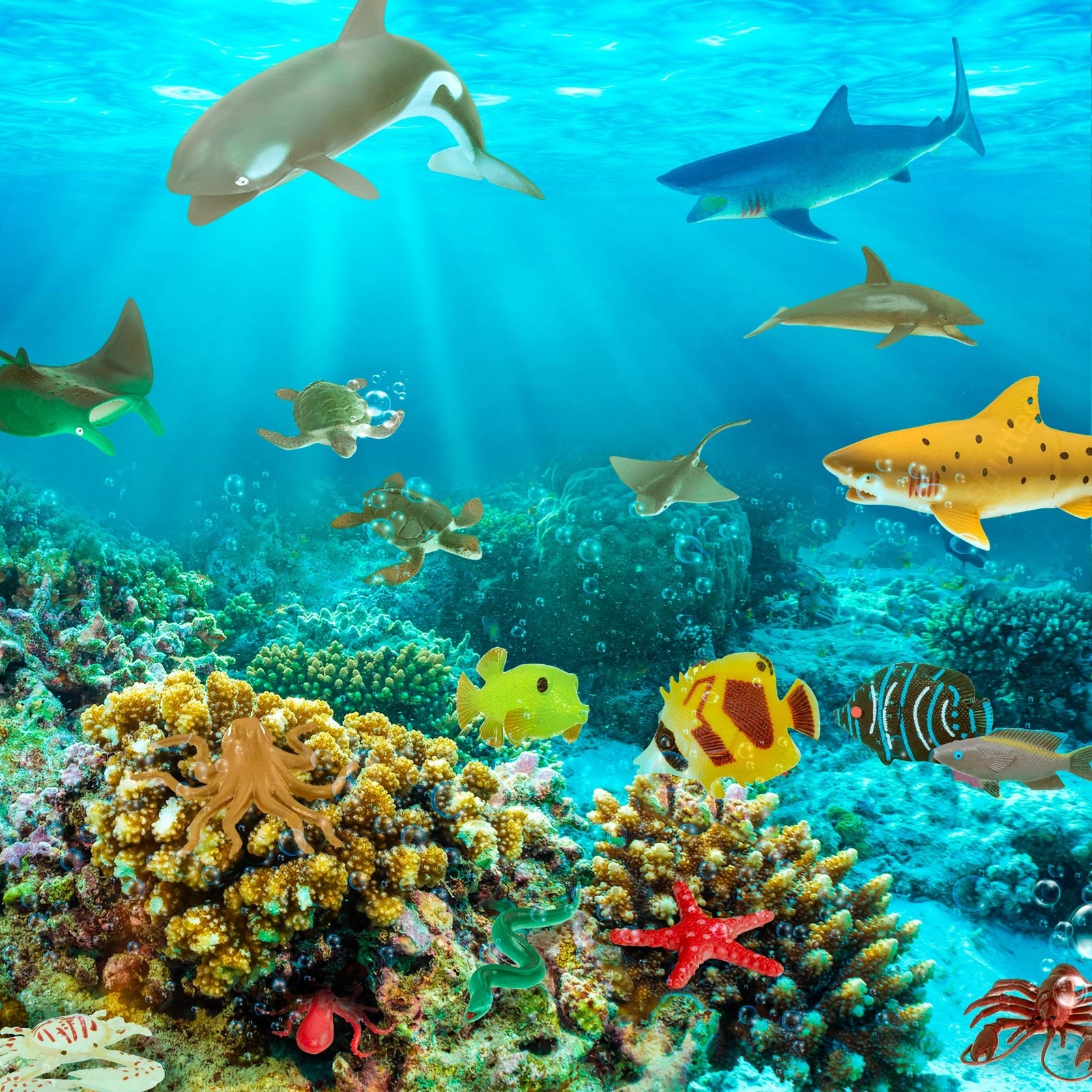 – 60pcs Tropical Fish & Crab Toys – Mini Plastic Ocean Animal Figurines for –…