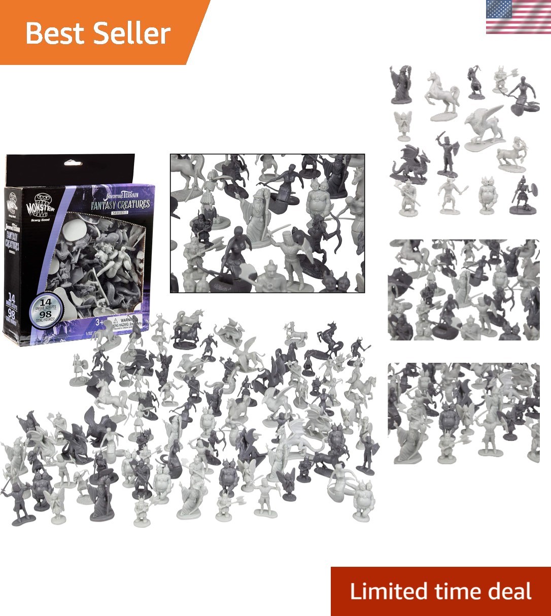 Imaginative 98pcs Miniature Creature Set – Dragons, Wizards, Orcs & More